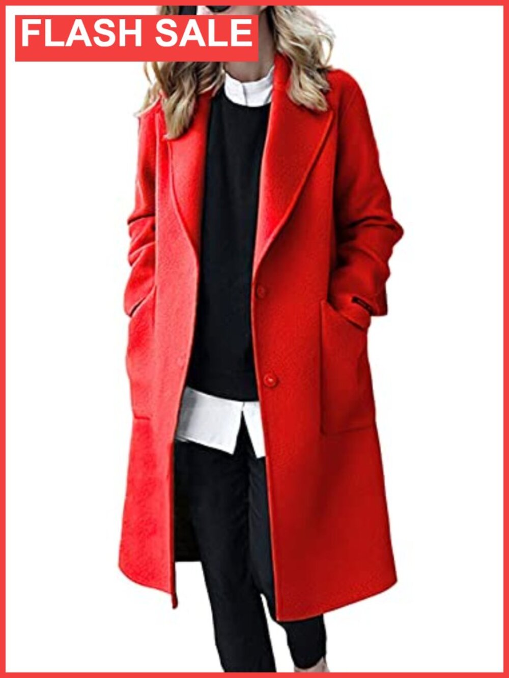 Wool Blend Midi Overcoat Notch Collar Button Down Winter Coat
